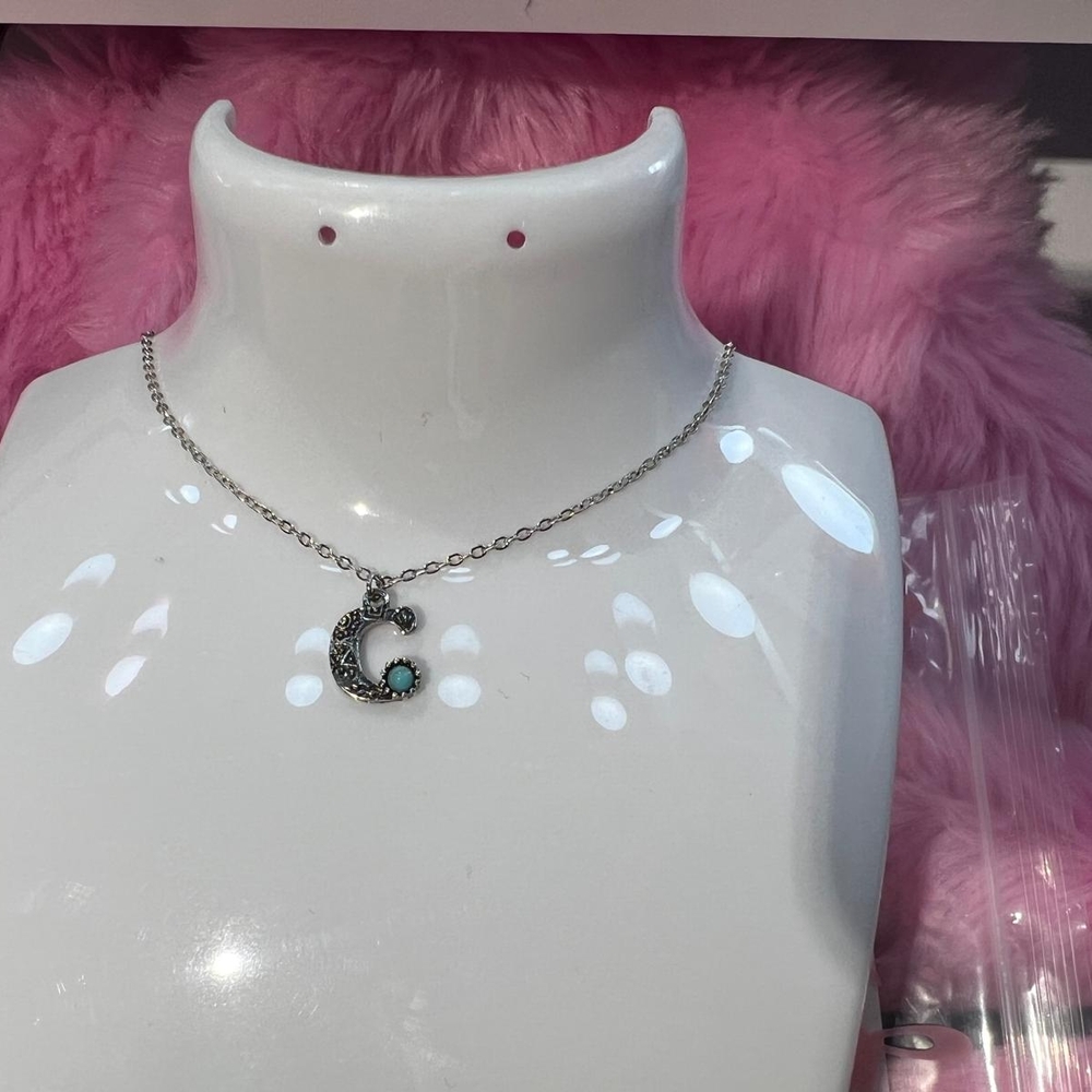 Silver Crescent Moon Pendant Necklace
